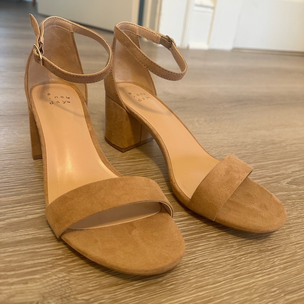 Tan suede low heels